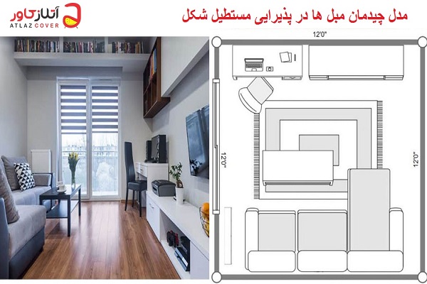 مدل چیدمان مبل ها در پذیرایی مستطیل شکل